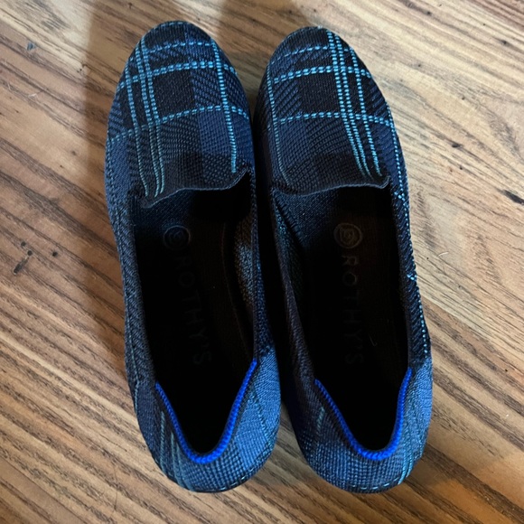 Rothy's Loafers in "Navy Plaid," navy /black / aquamarine, EUC, size 8 - Picture 2 of 4